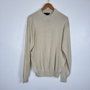 Tulliano Sweater Mens L Beige Silk Cotton Mock Neck Pullover Lightweight Flaw